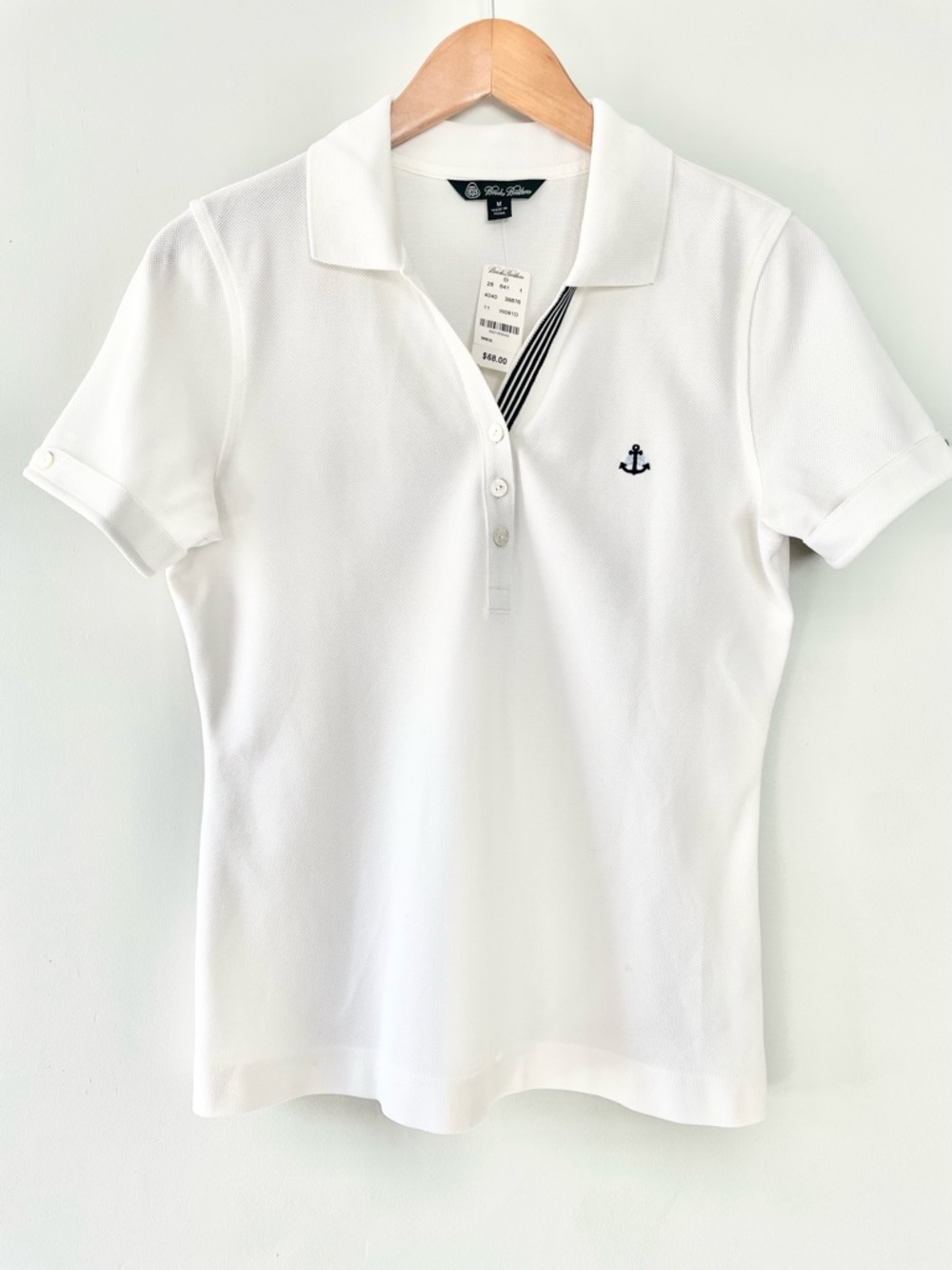 Brooks Brothers Vintage White Polo Shirt Navy Anchor Nautical Old Money Size 4 S